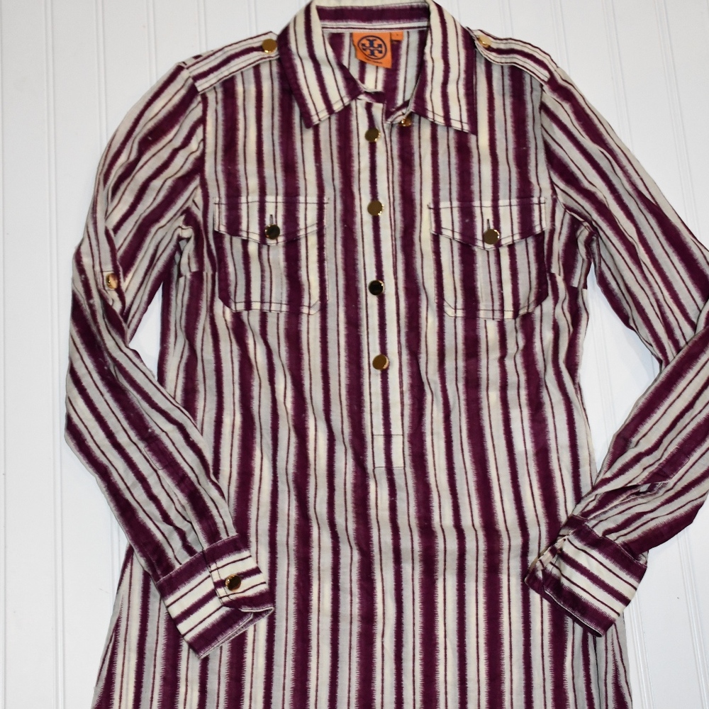Tory Burch Long Sleeve Tunic Striped Blouse, Sz 4